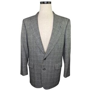 Vintage 80s/90s Oscar de la Renta Glen Plaid Blazer 40R Gray Tailored